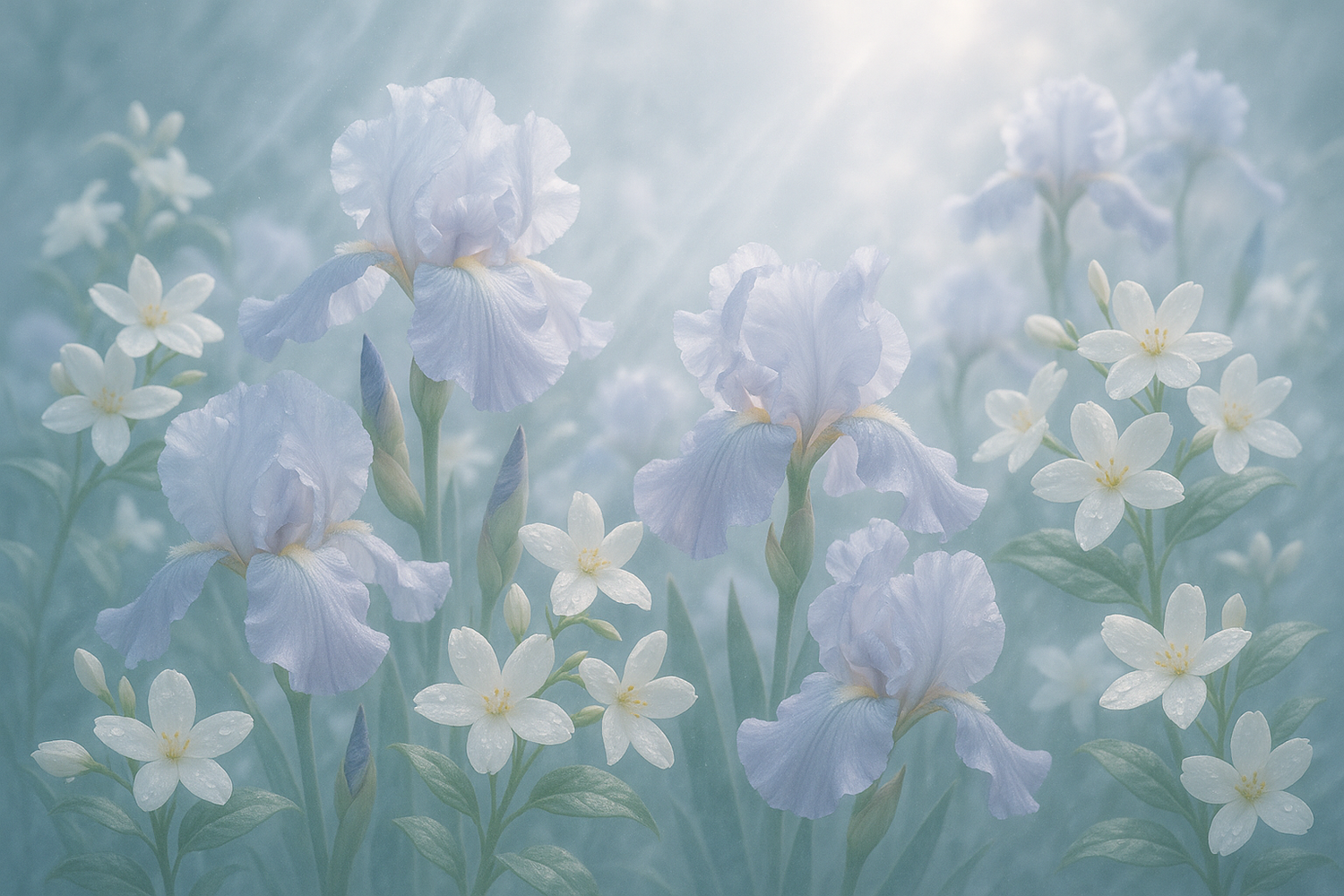 At the heart, the perfume unfolds into a delicate balance of orris and jasmine, two timeless florals that evoke elegance and grace. Their powdery and velvety textures are uplifted by an ozonic accord, adding a breath of airiness that feels like a cool breeze sweeping across a blooming garden after rain. It is here that the fragrance finds its serenity—romantic yet invigorating, soft yet expansive.