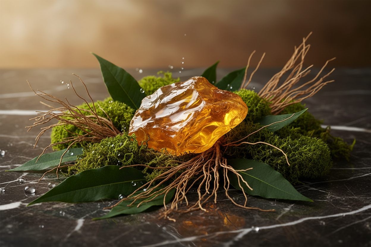 Give ingredient image - Base Notes: Ambergris scented, Moss, Vetiver, Patchouli