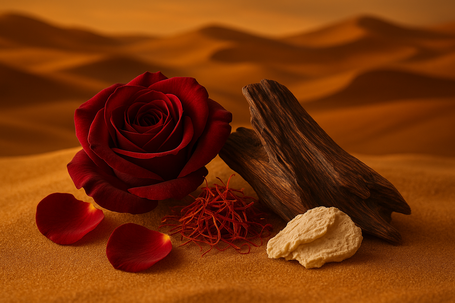 Salwa blends flavors of rose, saffron, and oud that are as rich as the Egyptian sands along with orris that gives it a soft-powdery scent at its heart