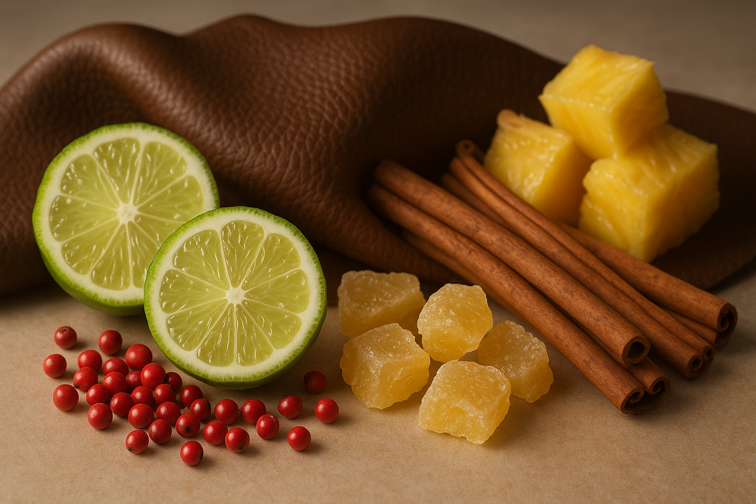 The fresh top notes of Bergamot, Pink Pepper, and Ginger blend seamlessly with a warm heart of Leather, Cinnamon, and Pineapple.