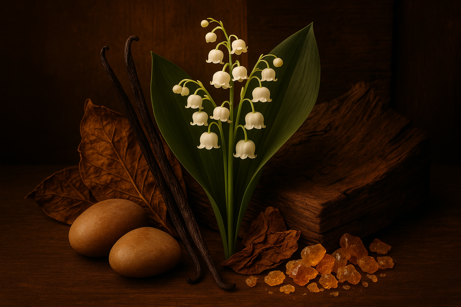 At its heart, the scent evolves with a delicate floral touch of lily of the valley, grounding the composition with rich, earthy base notes of musk, vanilla, dry woods, tobacco, and benzoin.