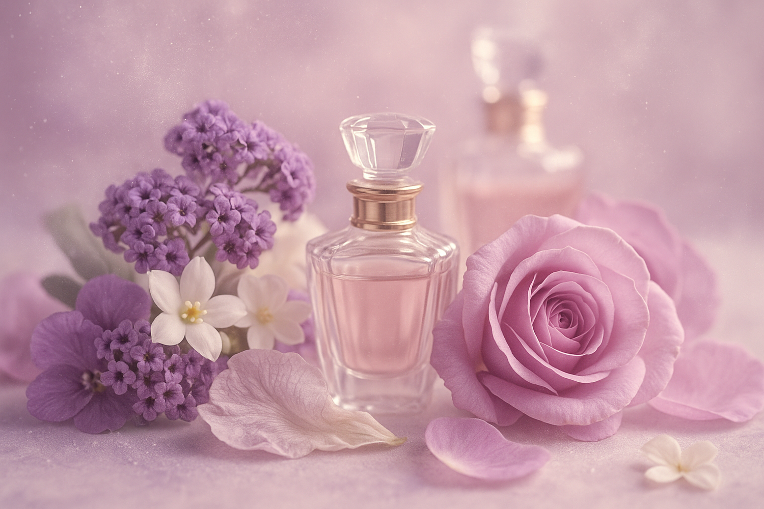  The heart reveals a sophisticated blend of heliotrope, jasmine, orris, and rose violet, creating a floral and powdery bouquet with a touch of sweetness. 